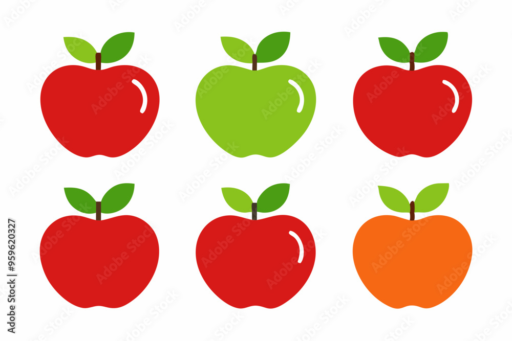 Apple Vector Set, Apple Fruit Clipart Bundle, Red and Green Apple Vector Set, Apple Fruit Clipart Bundle, Red and Green