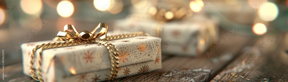 Festive gift boxes adorned with ribbons, perfect for holiday celebrations and special occasions, set against a warm, blurred background. Festive gift boxes adorned with ribbons, perfect for holiday celebrations and special occasions, set against a warm, blurred background.