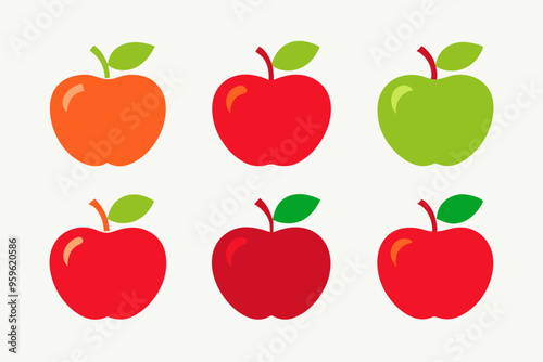 Apple Vector Set, Apple Fruit Clipart Bundle, Red and Green