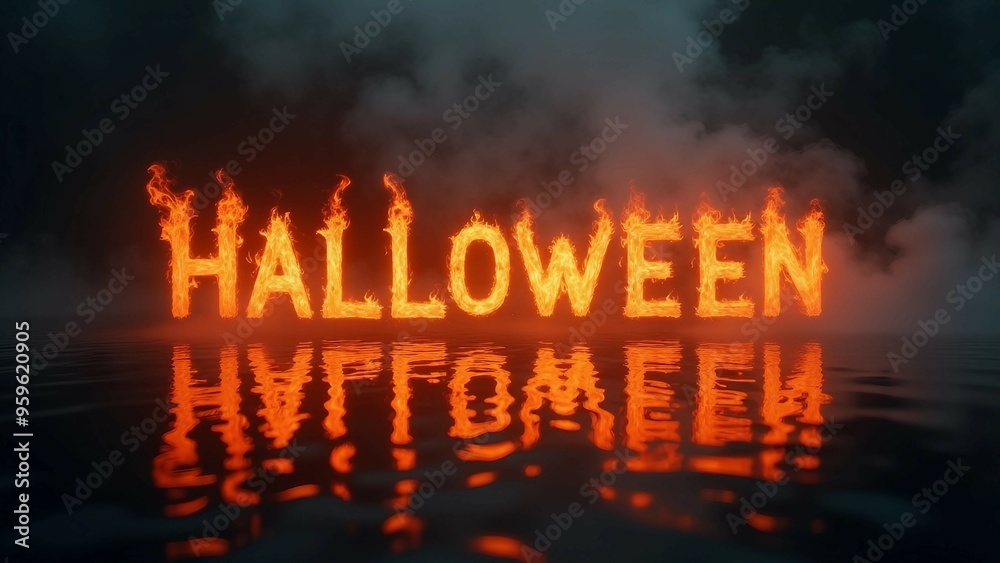 Fiery Halloween lettering with Jack-o'-Lantern in Flames Fiery Halloween lettering with Jack-o'-Lantern in Flames