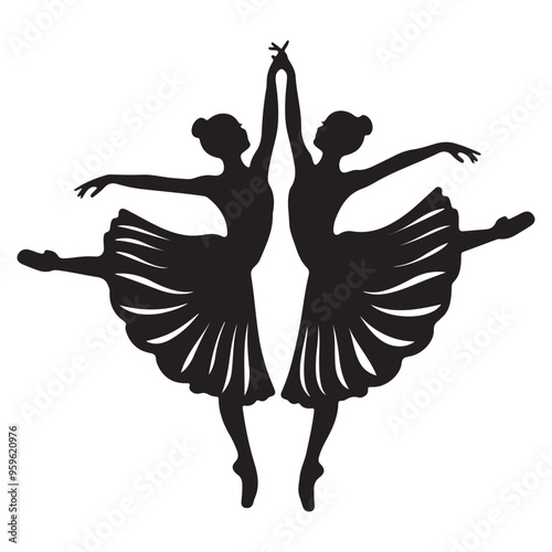 Ballerina silhouette Dancer isolated on white background. Vector female ballet dancer