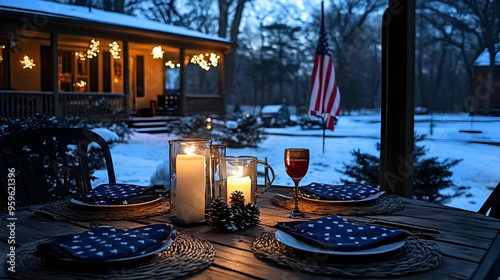 Cozy outdoor dining setup w...