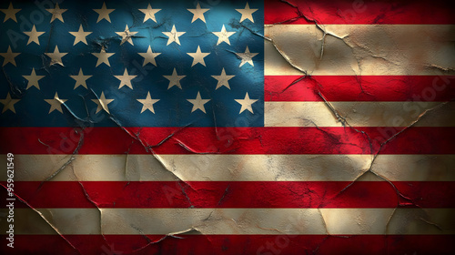 Crumpled American flag with...