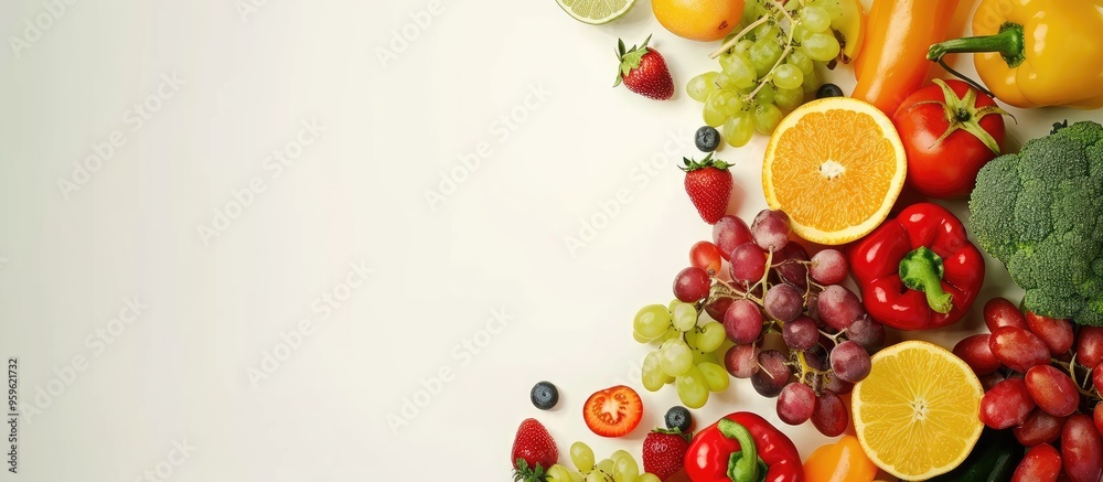 A broad assortment of fresh fruits and vegetables for layout isolated on a white background Copy space A broad assortment of fresh fruits and vegetables for layout isolated on a white background Copy space