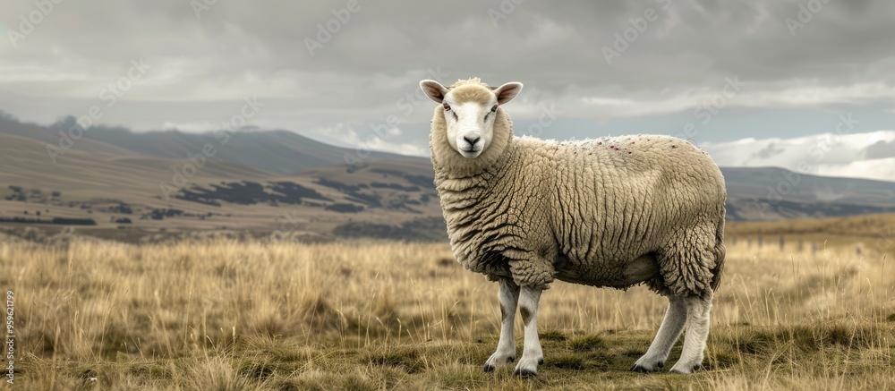 portrait of a domestic sheep in a farming setting. Copy space image. Place for adding text and design portrait of a domestic sheep in a farming setting. Copy space image. Place for adding text and design