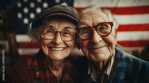 Elderly couple smiling toge...