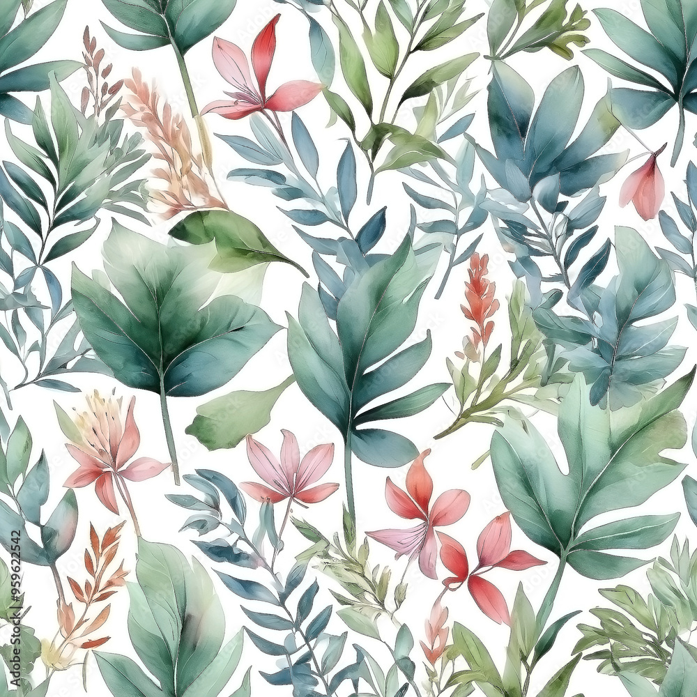 seamless Watercolor Pattern using botanical elements. seamless Watercolor Pattern using botanical elements.
