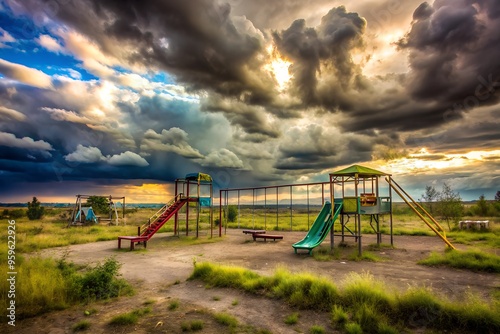 Abandoned Playground Under a Cloudy Sky