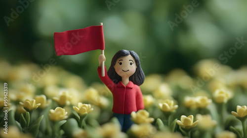 Figurine holding a red flag...