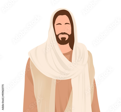 Illustration of Jesus Christ with a serene and compassionate expression, symbolizing faith, hope, and love, perfect for religious art and spiritual content.