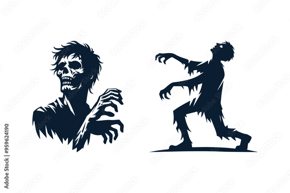 zombie silhouette logo design white background set zombie silhouette logo design white background set