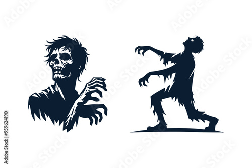 zombie silhouette logo design white background set