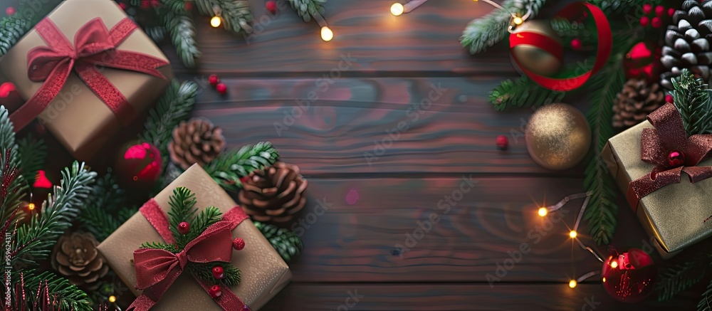 Naklejka premium Mockup for New Year cards banners and party flyers. Copy space image. Place for adding text and design