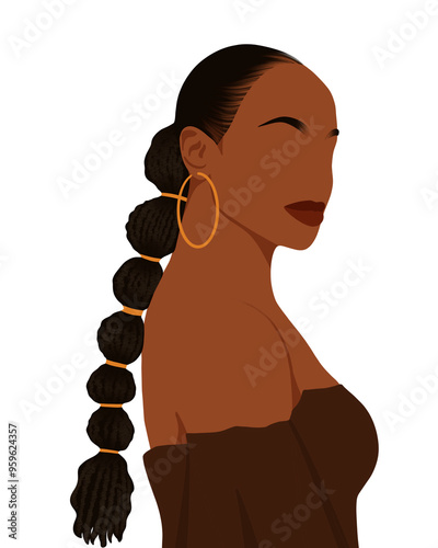 Illustration of a Black woman with braided hair, highlighting natural beauty, confidence, and cultural pride, perfect for fashion, beauty, and lifestyle content.