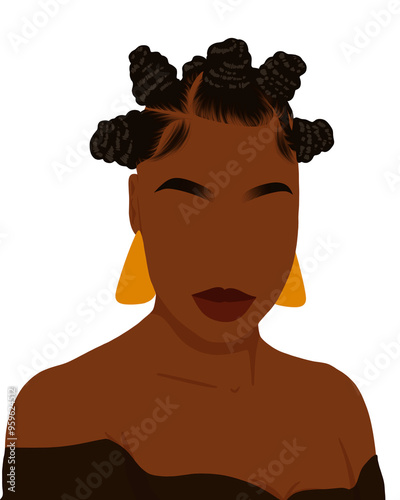 Illustration of a Black woman with bantu knots hairstyle, celebrating natural beauty, cultural pride, and stylish elegance, ideal for fashion, beauty, and cultural content.
