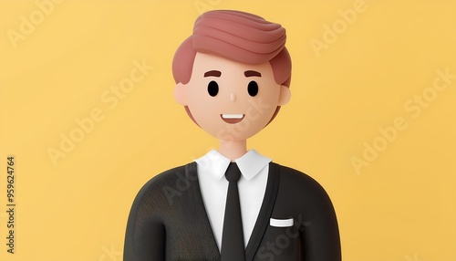 Business man with his suit and tie looking towards camera. 3D. photo