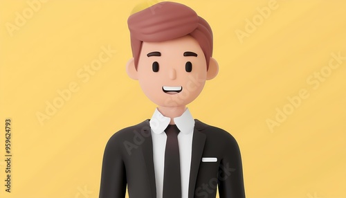 Business man with his suit and tie looking towards camera. 3D. photo