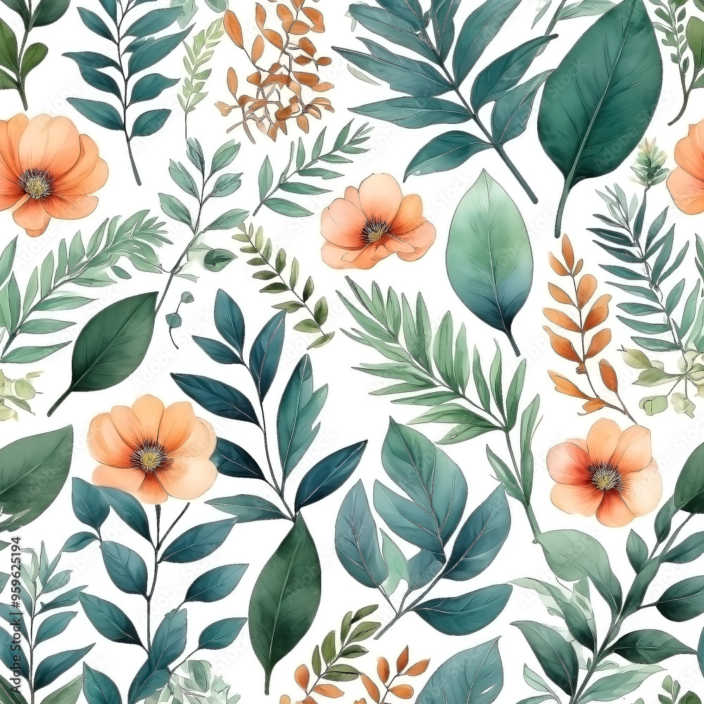 seamless Watercolor Pattern using botanical elements. seamless Watercolor Pattern using botanical elements.