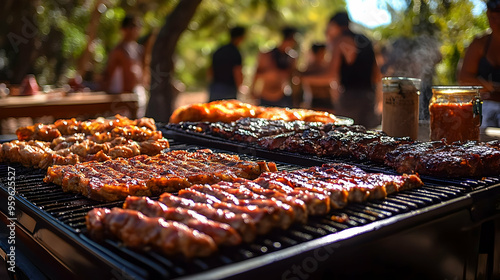 Grilled meats at a lively o...