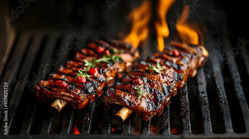 Grilled ribs with herbs and...