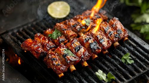Grilled ribs with a smoky g...