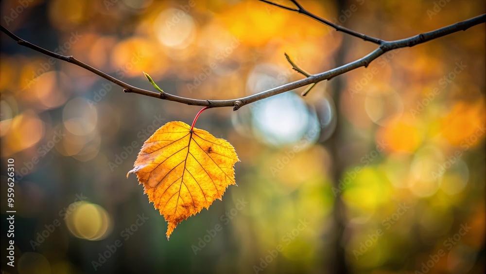 Obraz premium Close-up of a single leaf on a branch with blurred foreground leaves