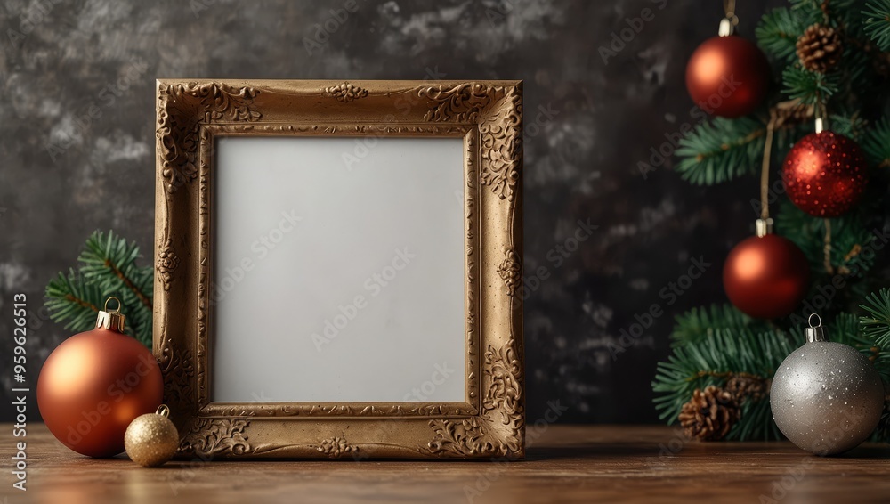 photo frame in Christmas interior background, blank mockup photo frame in Christmas interior background, blank mockup