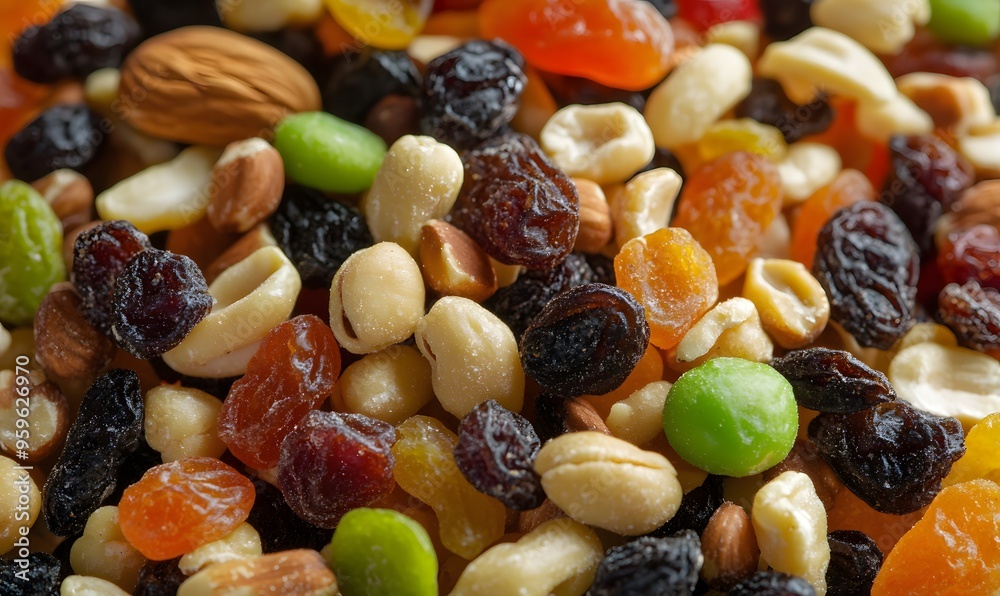 Pile of different nuts mix with dried fruit background , Generative AI Pile of different nuts mix with dried fruit background , Generative AI