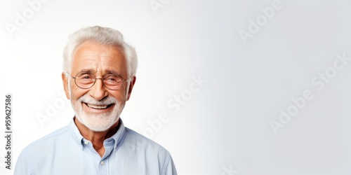 White background Happy european white man grandfather realistic person portrait of young beautiful Smiling old man Isolated on Background 