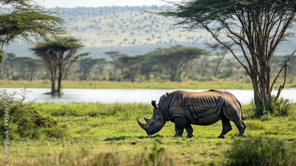 Fototapeta premium Rhinos in Lake Nakuru Park, Kenya