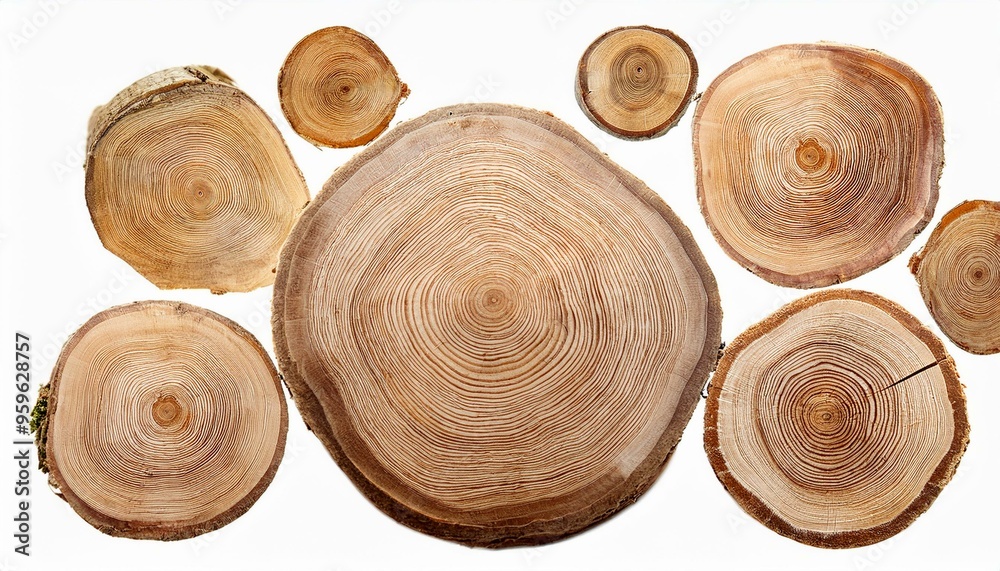 Tree Trunk Cross-Section in Mid-Air: Isolated for Clear Focus on Details Tree Trunk Cross-Section in Mid-Air: Isolated for Clear Focus on Details
