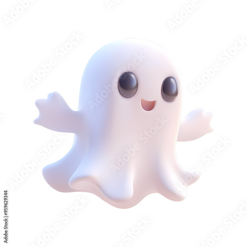 3d cute pink ghost icon. Realistic 3d high quality isolated render