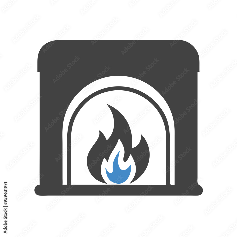 Modern fireplace icon in black and blue, home heating design
Modern fireplace icon in black and blue, home heating design