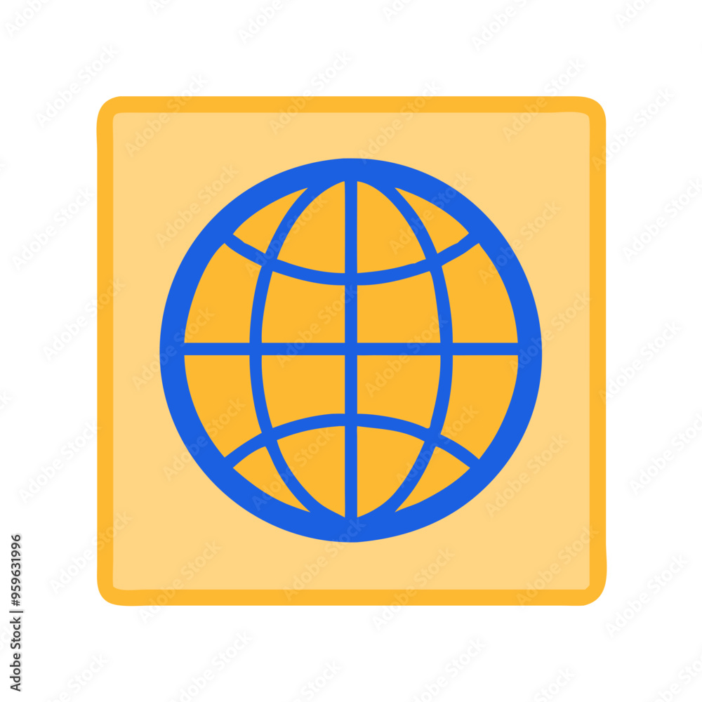 Global internet icon in blue and yellow, minimalistic communication design
Global internet icon in blue and yellow, minimalistic communication design