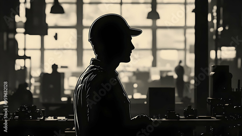 Silhouette of a worker in a...