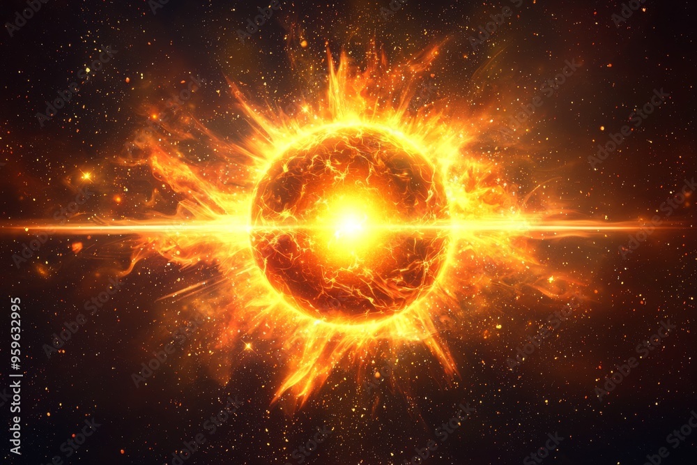Fototapeta premium Stylized sun with radiating rays
