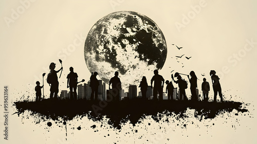 Silhouette of people agains...