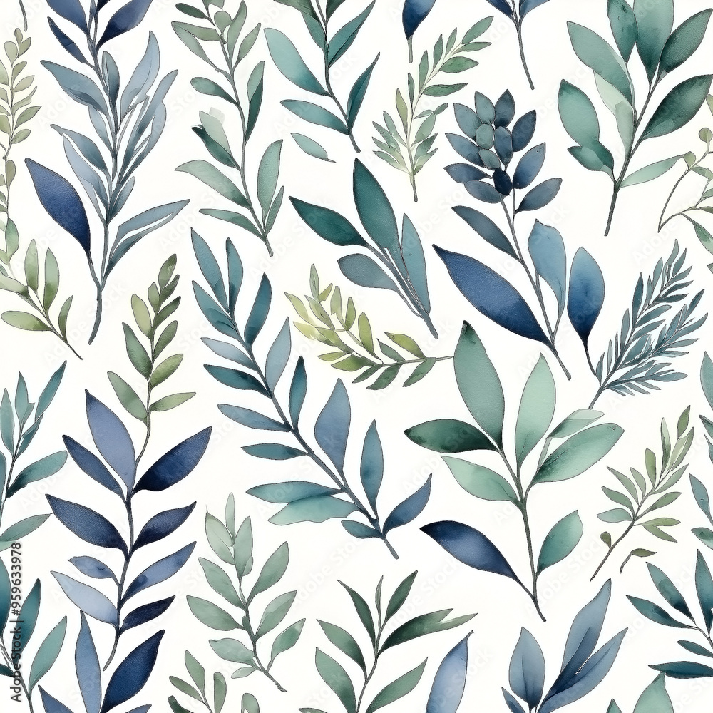 Fototapeta premium seamless Watercolor Pattern using botanical elements.
