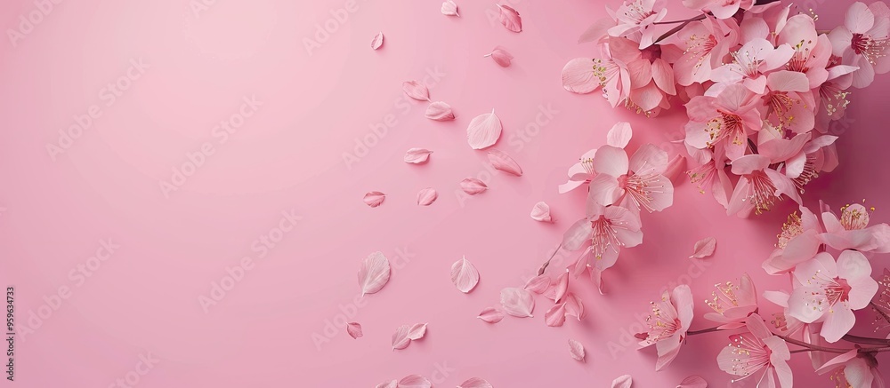 Beautiful arrangement of flowers Pink blossoms on a pastel pink backdrop Perfect for Valentine s Day Easter birthdays International Women s Day and Mother s Day Flat lay top view copyspace Beautiful arrangement of flowers Pink blossoms on a pastel pink backdrop Perfect for Valentine s Day Easter birthdays International Women s Day and Mother s Day Flat lay top view copyspace