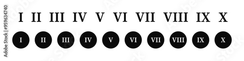 Roman numerals icons set. Numbers from one to ten. Vector