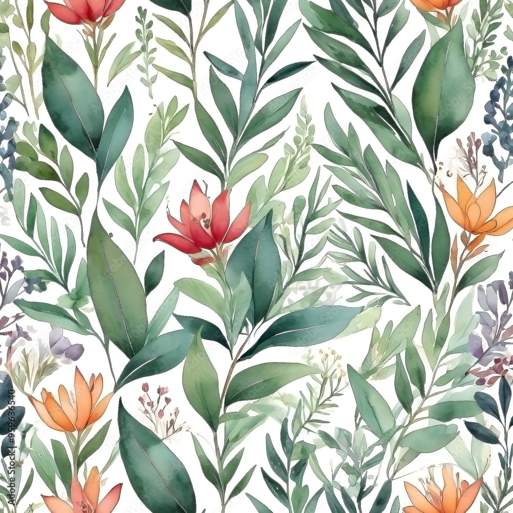 seamless Watercolor Pattern using botanical elements. seamless Watercolor Pattern using botanical elements.