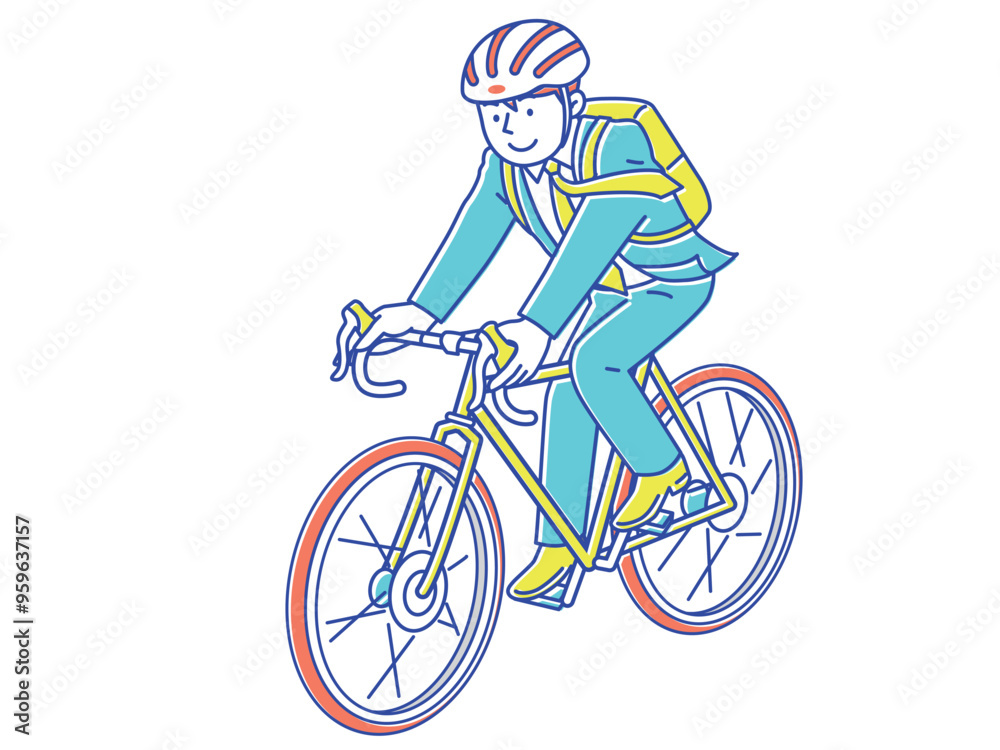 Obraz premium 自転車通勤する若い男性ビジネスマン