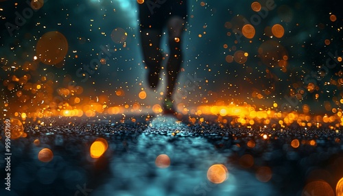 Sports background with bokeh. . athlete's legs in the background. The concept of a sports lifestyle. copy space photo