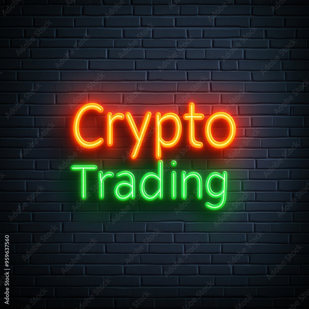 Obraz premium Neon sign showcasing crypto trading, perfect for illustrating digital finance themes and vibrant market trends.