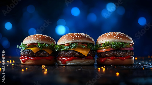 Three appetizing burgers wi...