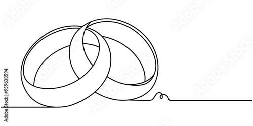 Diamond Ring Continuous Line Illustration, Wedding Ring continuous line drawing with color shapes, Wedding Ring, Diamond Ring Continuous Line Icon, Wedding rings in cartoon, doodle style.