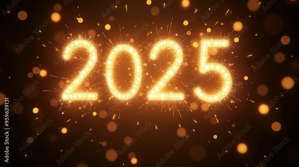 golden glittering 2025 text on dark festive background, greeting card, christmas and new year celebration, holiday season, sparkling light. golden glittering 2025 text on dark festive background, greeting card, christmas and new year celebration, holiday season, sparkling light.