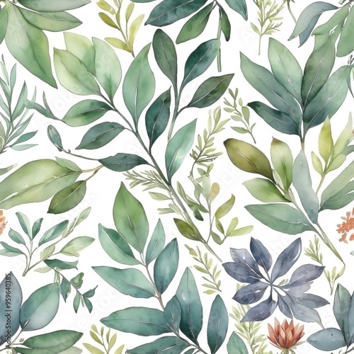 seamless Watercolor Pattern using botanical elements.