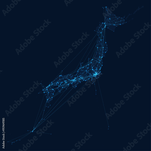 デジタルネットワークを表現した、日本列島のドットマップ