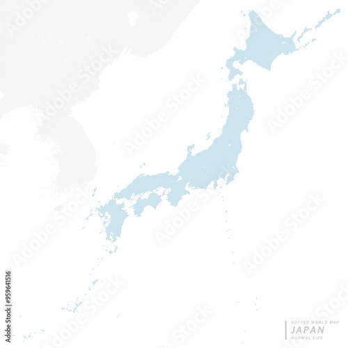 近隣諸国を含む、日本列島の青いドットマップ。 中サイズ。